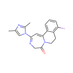 Cc1cn(C2=NCC(=O)N3CCc4c(I)cccc4C3=C2)c(C)n1 ZINC000149269302