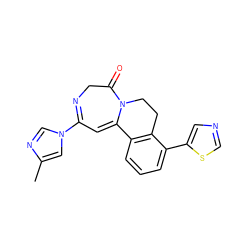 Cc1cn(C2=NCC(=O)N3CCc4c(cccc4-c4cncs4)C3=C2)cn1 ZINC000149208062