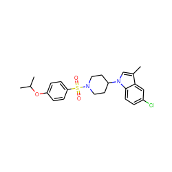 Cc1cn(C2CCN(S(=O)(=O)c3ccc(OC(C)C)cc3)CC2)c2ccc(Cl)cc12 ZINC000169699801