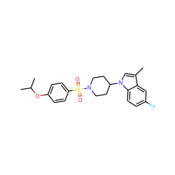 Cc1cn(C2CCN(S(=O)(=O)c3ccc(OC(C)C)cc3)CC2)c2ccc(F)cc12 ZINC000169699812