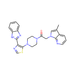 Cc1cn(CC(=O)N2CCN(c3scnc3-c3nc4ccccc4[nH]3)CC2)c2ncccc12 ZINC000143789476