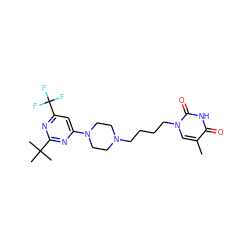 Cc1cn(CCCCN2CCN(c3cc(C(F)(F)F)nc(C(C)(C)C)n3)CC2)c(=O)[nH]c1=O ZINC000028567735