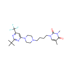 Cc1cn(CCCCN2CCN(c3cc(C(F)(F)F)nc(C(C)(C)C)n3)CC2)c(=O)n(C)c1=O ZINC000028566420