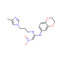 Cc1cn(CCCN/C(=C\[N+](=O)[O-])Nc2ccc3c(c2)OCCO3)cn1 ZINC000101285192