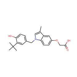 Cc1cn(Cc2ccc(O)c(C(C)(C)C)c2)c2ccc(OCC(=O)O)cc12 ZINC000299858986