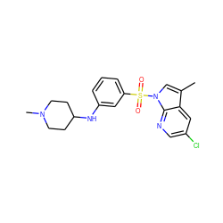 Cc1cn(S(=O)(=O)c2cccc(NC3CCN(C)CC3)c2)c2ncc(Cl)cc12 ZINC000095566032