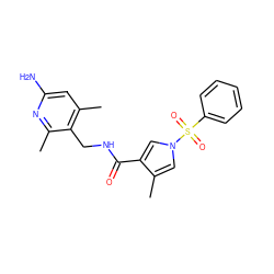 Cc1cn(S(=O)(=O)c2ccccc2)cc1C(=O)NCc1c(C)cc(N)nc1C ZINC000114078096