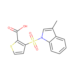 Cc1cn(S(=O)(=O)c2ccsc2C(=O)O)c2ccccc12 ZINC000028348446