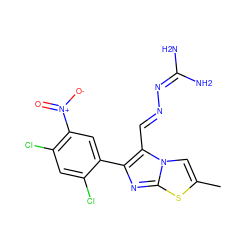 Cc1cn2c(/C=N/N=C(N)N)c(-c3cc([N+](=O)[O-])c(Cl)cc3Cl)nc2s1 ZINC000038807567