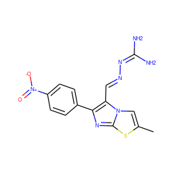 Cc1cn2c(/C=N/N=C(N)N)c(-c3ccc([N+](=O)[O-])cc3)nc2s1 ZINC000013005172