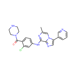 Cc1cn2c(-c3cccnc3)cnc2c(Nc2ccc(C(=O)N3CCNCC3)c(Cl)c2)n1 ZINC000072124378