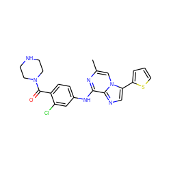 Cc1cn2c(-c3cccs3)cnc2c(Nc2ccc(C(=O)N3CCNCC3)c(Cl)c2)n1 ZINC000072125757