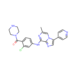 Cc1cn2c(-c3ccncc3)cnc2c(Nc2ccc(C(=O)N3CCNCC3)c(Cl)c2)n1 ZINC000072125758