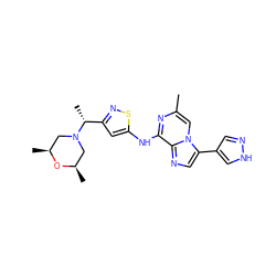 Cc1cn2c(-c3cn[nH]c3)cnc2c(Nc2cc([C@@H](C)N3C[C@H](C)O[C@H](C)C3)ns2)n1 ZINC000064513912