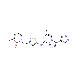 Cc1cn2c(-c3cn[nH]c3)cnc2c(Nc2cc(Cn3cccc(C)c3=O)ns2)n1 ZINC000205130652