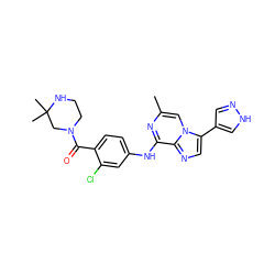 Cc1cn2c(-c3cn[nH]c3)cnc2c(Nc2ccc(C(=O)N3CCNC(C)(C)C3)c(Cl)c2)n1 ZINC000072124916