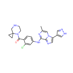 Cc1cn2c(-c3cn[nH]c3)cnc2c(Nc2ccc(C(=O)N3CCNCC34CC4)c(Cl)c2)n1 ZINC000072124915