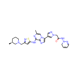 Cc1cn2c(-c3cnn(CC(=O)NN4CC=CC=N4)c3)cnc2c(Nc2cc(CN3CCC[C@H](C)C3)ns2)n1 ZINC000084605162