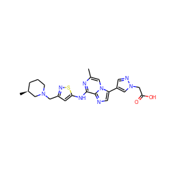 Cc1cn2c(-c3cnn(CC(=O)O)c3)cnc2c(Nc2cc(CN3CCC[C@H](C)C3)ns2)n1 ZINC000084616979