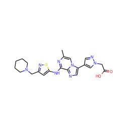 Cc1cn2c(-c3cnn(CC(=O)O)c3)cnc2c(Nc2cc(CN3CCCCC3)ns2)n1 ZINC000084616453