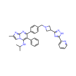 Cc1cn2c(NC(C)C)c(-c3ccccc3)c(-c3ccc(CN4CC(c5n[nH]c(-c6ccccn6)n5)C4)cc3)nc2n1 ZINC000166683912