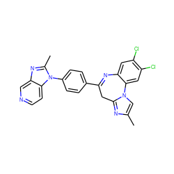 Cc1cn2c(n1)CC(c1ccc(-n3c(C)nc4cnccc43)cc1)=Nc1cc(Cl)c(Cl)cc1-2 ZINC000013743156