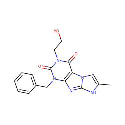 Cc1cn2c(nc3c2c(=O)n(CCO)c(=O)n3Cc2ccccc2)[nH]1 ZINC000040873572