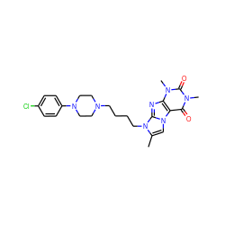 Cc1cn2c3c(=O)n(C)c(=O)n(C)c3nc2n1CCCCN1CCN(c2ccc(Cl)cc2)CC1 ZINC000299860329