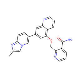 Cc1cn2cc(-c3cc(OCc4ncccc4C(N)=O)c4cccnc4c3)ccc2n1 ZINC000147815740