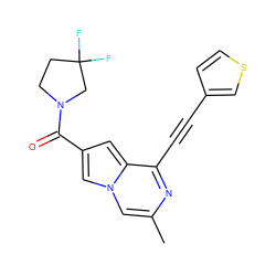 Cc1cn2cc(C(=O)N3CCC(F)(F)C3)cc2c(C#Cc2ccsc2)n1 ZINC000029124957