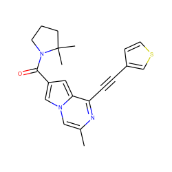 Cc1cn2cc(C(=O)N3CCCC3(C)C)cc2c(C#Cc2ccsc2)n1 ZINC000029124964