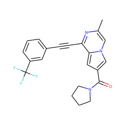 Cc1cn2cc(C(=O)N3CCCC3)cc2c(C#Cc2cccc(C(F)(F)F)c2)n1 ZINC000029125207