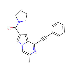 Cc1cn2cc(C(=O)N3CCCC3)cc2c(C#Cc2ccccc2)n1 ZINC000029125622