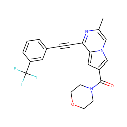 Cc1cn2cc(C(=O)N3CCOCC3)cc2c(C#Cc2cccc(C(F)(F)F)c2)n1 ZINC000029125099