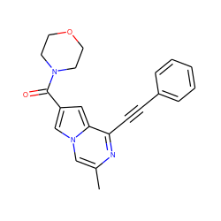 Cc1cn2cc(C(=O)N3CCOCC3)cc2c(C#Cc2ccccc2)n1 ZINC000029125579