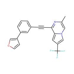 Cc1cn2cc(C(F)(F)F)cc2c(C#Cc2cccc(-c3ccoc3)c2)n1 ZINC000029125530