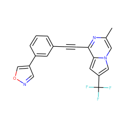 Cc1cn2cc(C(F)(F)F)cc2c(C#Cc2cccc(-c3cnoc3)c2)n1 ZINC000029125810