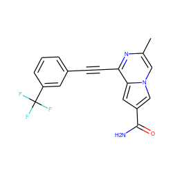 Cc1cn2cc(C(N)=O)cc2c(C#Cc2cccc(C(F)(F)F)c2)n1 ZINC000029125266