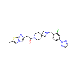 Cc1cn2cc(CC(=O)N3CCC4(CC3)CN(Cc3ccc(-n5nccn5)cc3Cl)C4)nc2s1 ZINC000084654096