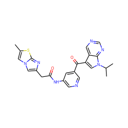 Cc1cn2cc(CC(=O)Nc3cncc(C(=O)c4cn(C(C)C)c5ncncc45)c3)nc2s1 ZINC000169707909