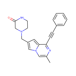 Cc1cn2cc(CN3CCNC(=O)C3)cc2c(C#Cc2ccccc2)n1 ZINC000029125667