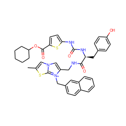 Cc1cn2cc(CNC(=O)[C@H](Cc3ccc(O)cc3)NC(=O)Nc3ccc(C(=O)OC4CCCCC4)s3)[n+](Cc3ccc4ccccc4c3)c2s1 ZINC000049614335