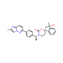 Cc1cn2nc(-c3ccc([C@H](C)N4CC[C@](CC(C)(C)O)(c5ccccc5)OC4=O)cc3)ccc2n1 ZINC000114232290