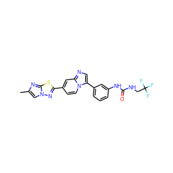 Cc1cn2nc(-c3ccn4c(-c5cccc(NC(=O)NCC(F)(F)F)c5)cnc4c3)sc2n1 ZINC000150327301