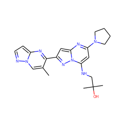 Cc1cn2nccc2nc1-c1cc2nc(N3CCCC3)cc(NCC(C)(C)O)n2n1 ZINC000118901054