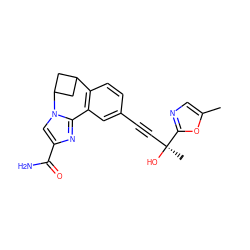 Cc1cnc([C@@](C)(O)C#Cc2ccc3c(c2)-c2nc(C(N)=O)cn2C2CC3C2)o1 ZINC000219422566