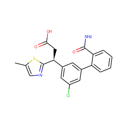 Cc1cnc([C@@H](CC(=O)O)c2cc(Cl)cc(-c3ccccc3C(N)=O)c2)s1 ZINC001772607253