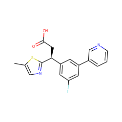 Cc1cnc([C@@H](CC(=O)O)c2cc(F)cc(-c3cccnc3)c2)s1 ZINC001772653110