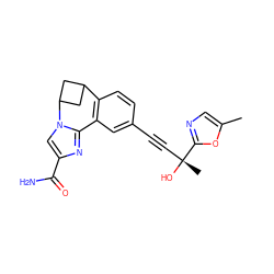 Cc1cnc([C@](C)(O)C#Cc2ccc3c(c2)-c2nc(C(N)=O)cn2C2CC3C2)o1 ZINC000219422492