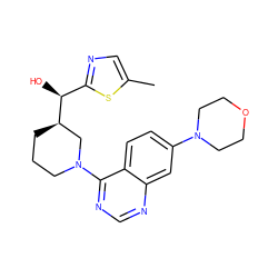 Cc1cnc([C@H](O)[C@@H]2CCCN(c3ncnc4cc(N5CCOCC5)ccc34)C2)s1 ZINC000199435563